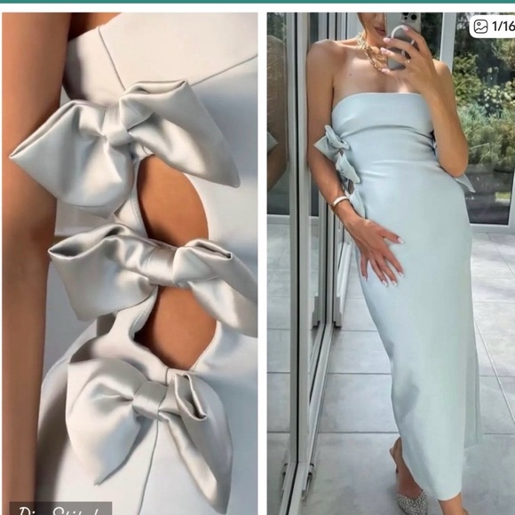 Zara Dresses & Skirts - ZARA Fitted Midi Dress With Satin Bows Sea Green size extra small